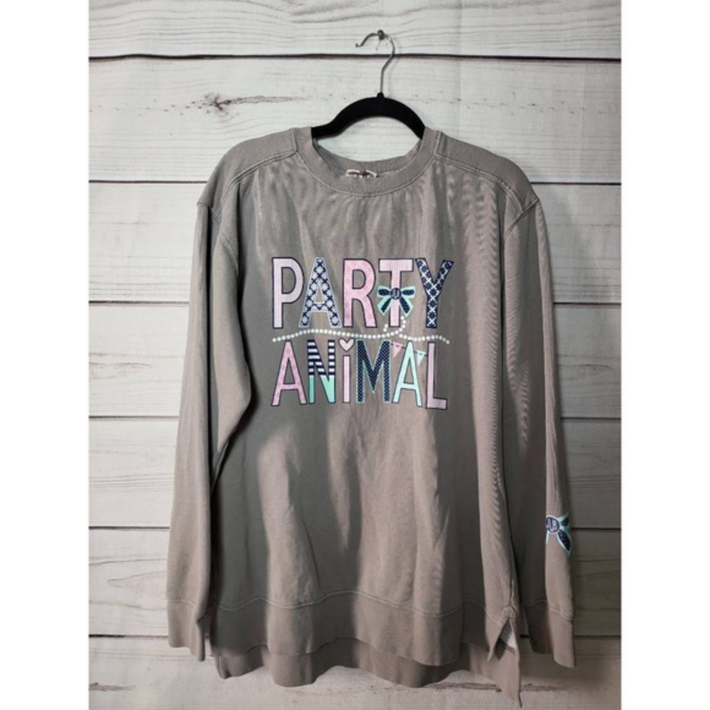 Party Animal Jadelynn Brooke Womens Pullover Sweatshirt Gray Slit Long‎ Sleeve M